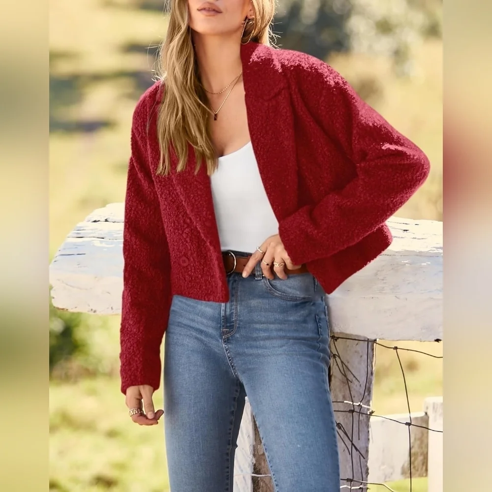 BTFBM 2023 Women's Fashion Fuzzy Fleece Short Jacket Fall Winter Lapel